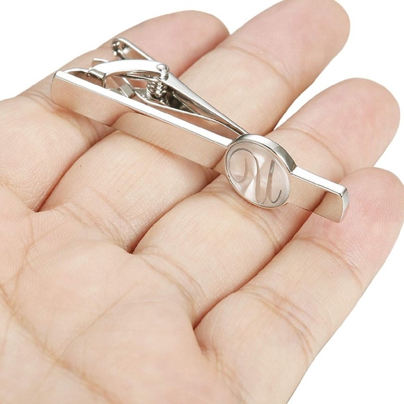 Mens Metal Initial Letter U Tie Bar Clip Silver - Picture 2 of 4